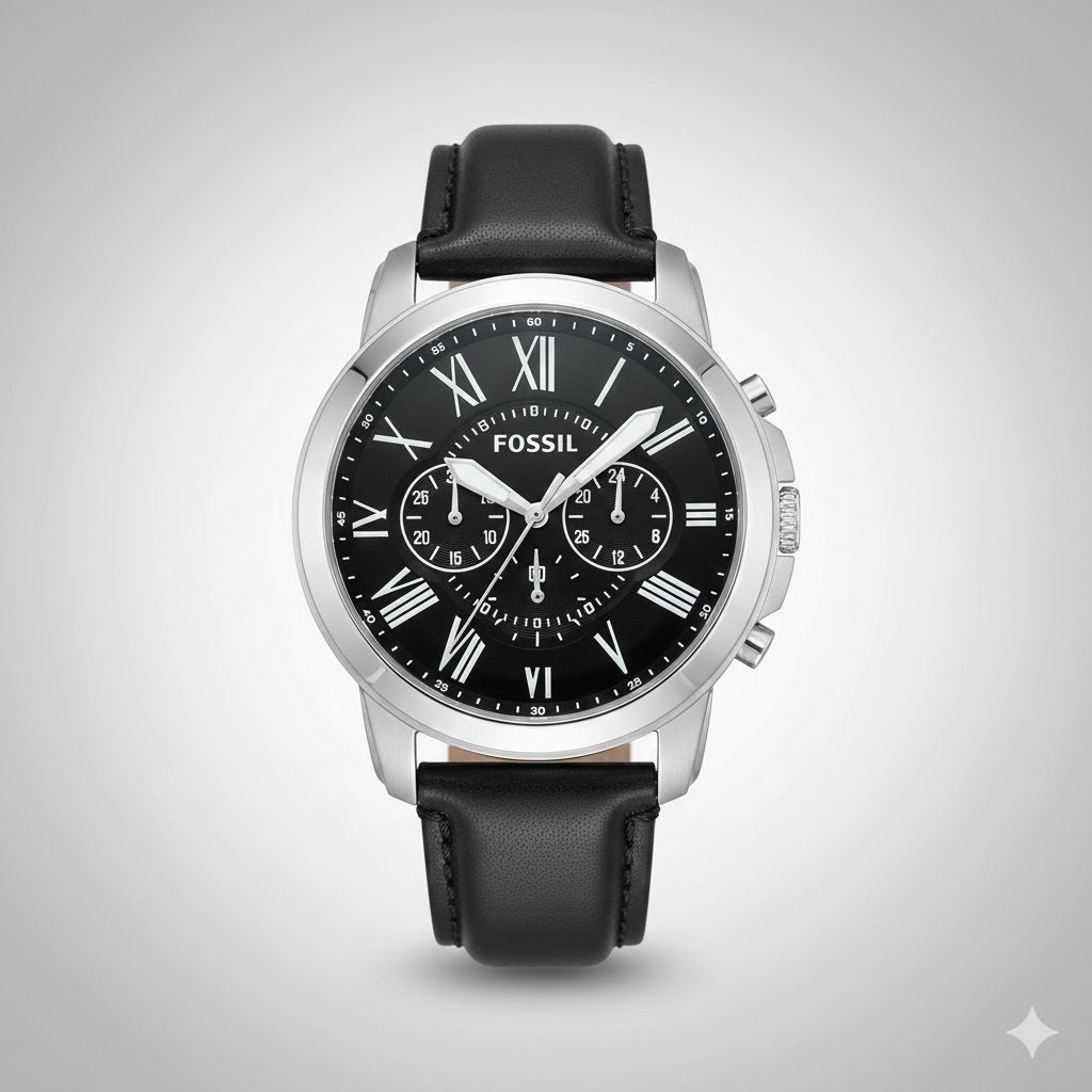 Fossil Grant Leather Belt Black Silver Watch